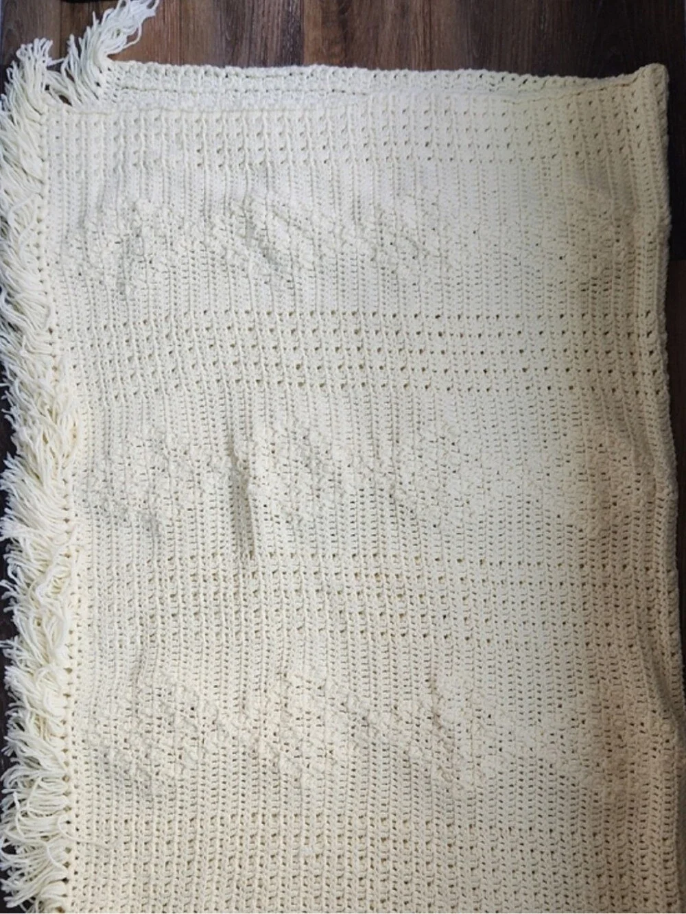 Handmade Crochet Diamond Bobble Popcorn Blanket Cream